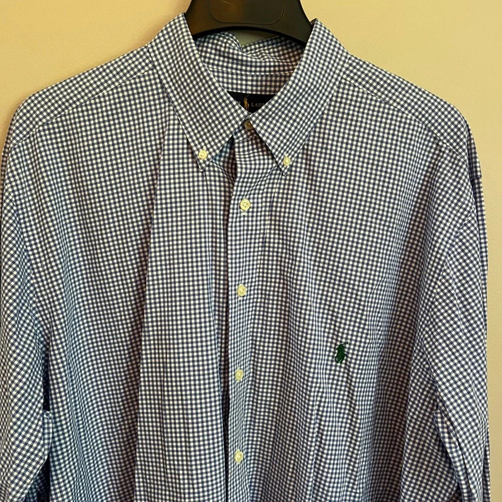 Polo Ralph Lauren Mens XLT Tall Blue Gingham Button Down Shirt Classic Fit